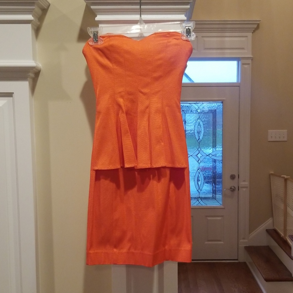 Bebe strapless Orange Dress Size 0